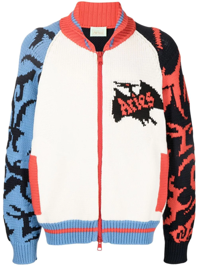 Shop Aries Varsity Knit Multicolour Jacket In Mehrfarbig