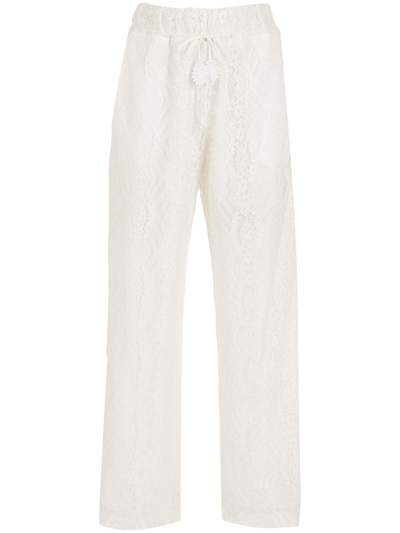 Shop Martha Medeiros Cristina Wide-leg Lace Trousers In White