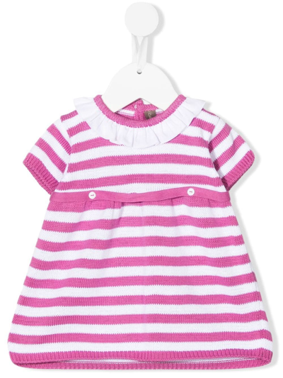 Shop Little Bear Ruffled Striped T-shirt Dress In Pink