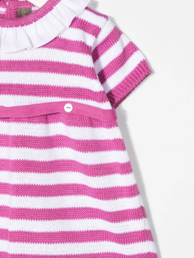 Shop Little Bear Ruffled Striped T-shirt Dress In Pink