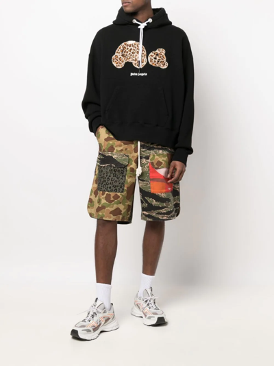 Shop Palm Angels Mixed-print Cargo Shorts In Green