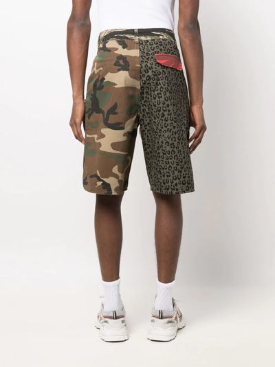 Shop Palm Angels Mixed-print Cargo Shorts In Green
