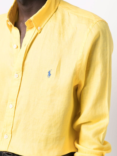 Ralph Lauren Men's Yellow Linen Shirt | ModeSens