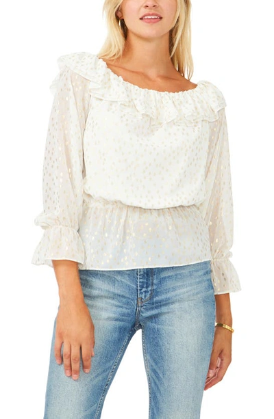 Shop Vince Camuto Off The Shoulder Foil Chiffon Blouse In New Ivory