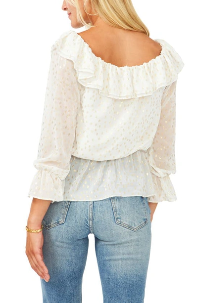 Shop Vince Camuto Off The Shoulder Foil Chiffon Blouse In New Ivory