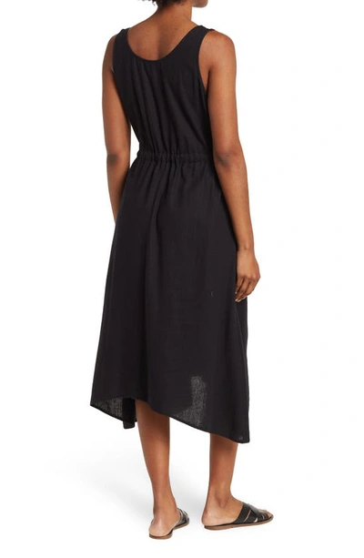 Shop Nordstrom Rack Drawstring Waist Linen Blend Midi Dress In Black