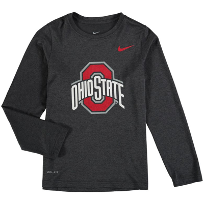 Shop Nike Youth  Heathered Gray Ohio State Buckeyes Legend Logo Long Sleeve Performance T-shirt In Anthracite