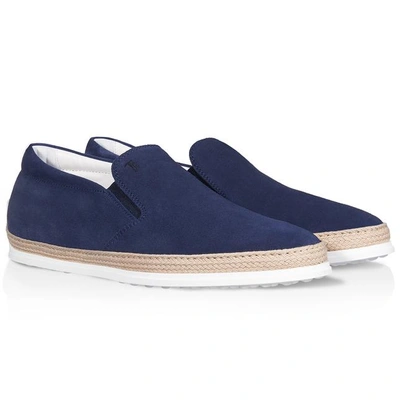 Shop Tod's Slip-on Shoes In Suede In Blue
