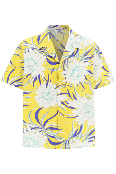 Shop Valentino Bowling Shirt With Street Flowers Couture Peonies Print In Yellow,blue,white