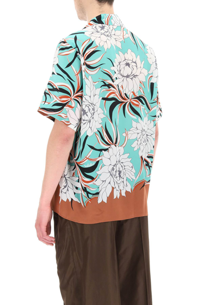 Shop Valentino Bowling Shirt With Street Flowers Couture Peonies Print In Brown,white,light Blue