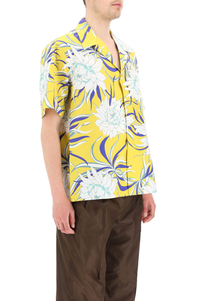 Shop Valentino Bowling Shirt With Street Flowers Couture Peonies Print In Yellow,blue,white