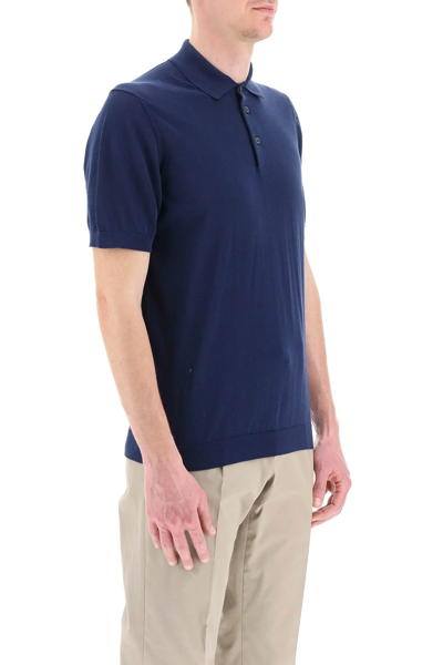 Shop Drumohr Cotton Knit Polo Shirt In Blue