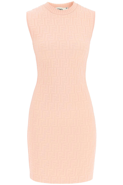 Shop Fendi Ff Stretch Knit Mini Dress In Pink