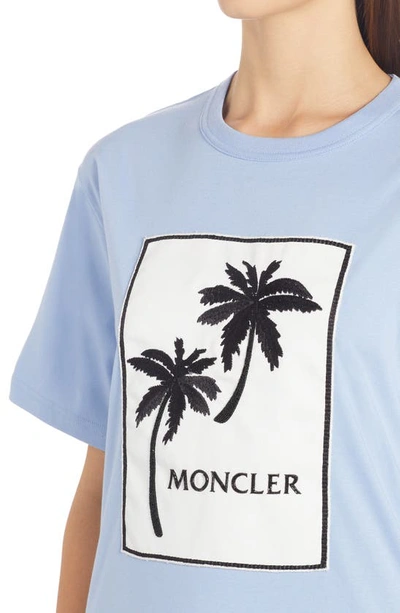 Shop Moncler Embroidered Appliqué Graphic Tee In 70d Blue