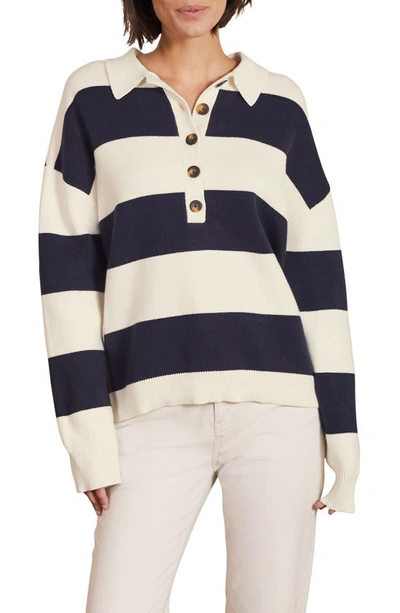 Shop Boden Rugby Stripe Cotton Sweater In Ivory Navy Stripe