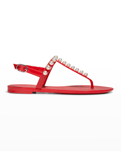 Shop Stuart Weitzman Goldie Pearly Stud Jelly Sandals In Coral