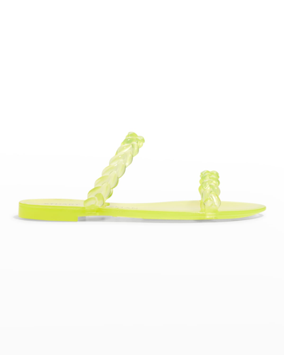 Shop Stuart Weitzman Sawyer Braided Dual-band Jelly Sandals In Electric Lime
