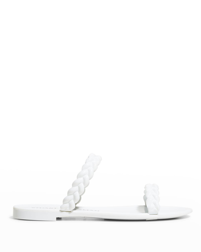 Shop Stuart Weitzman Sawyer Braided Dual-band Jelly Sandals In White