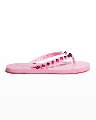 Shop Christian Louboutin Loubi Spike Rubber Pool Sandals In Pink