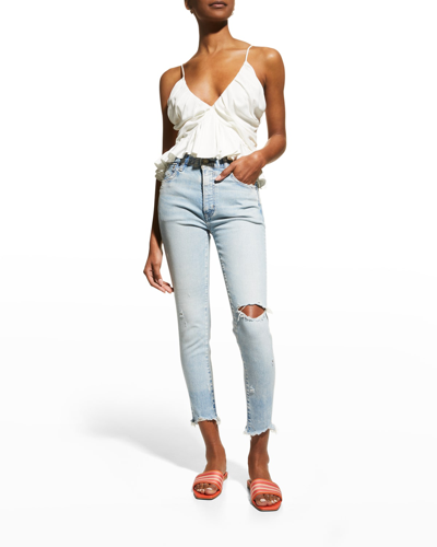 Shop Moussy Vintage Verna High Rise Cropped Distressed Skinny Jeans In Ltblu