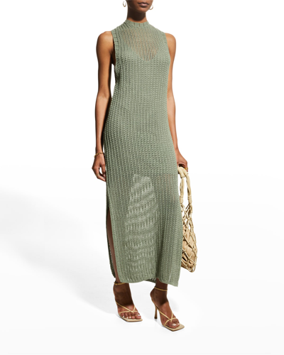 Shop Rag & Bone Riley Crochet-knit Split Hem Maxi Dress In Sage Green