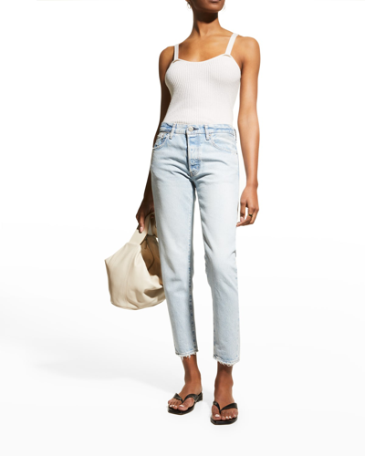 Shop Moussy Vintage Naval Tapered Mid Rise Straight Jeans In Ltblu