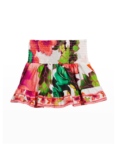Shop Camilla Girl's Pretty As A Poppy Shirring Floral Print Ruffle Trim Skirt In Pretty As Poppy P