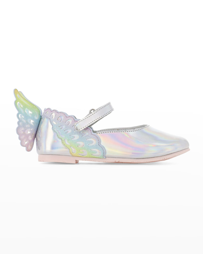 Shop Sophia Webster Girl's Evangeline Leather Butterfly-wing Flats, Baby/toddler In Holographic Rain