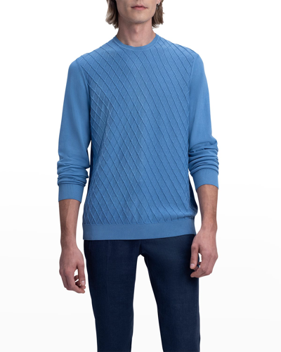 Shop Bugatchi Men's Diamond-knit Cotton Crewneck Sweater In Riviera
