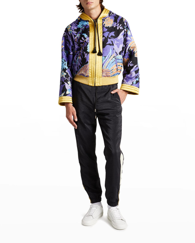 Shop Saint Laurent Men's Phoenix Hooded Jacquard Kimono Jacket In Multicolor