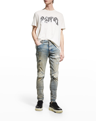Shop Amiri Men's Mx1 Ultra Suede-patch Skinny Jeans In Clay Indig