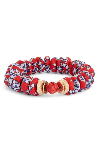 Shop Akola Glass & Raffia Stretch Bracelet In Red