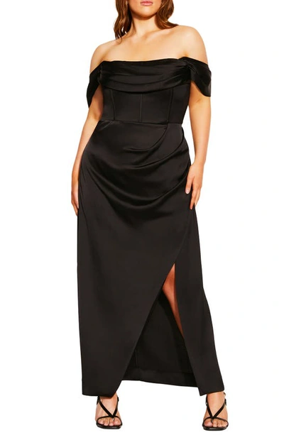Shop City Chic Forbidden Love Off The Shoulder Dress In Black