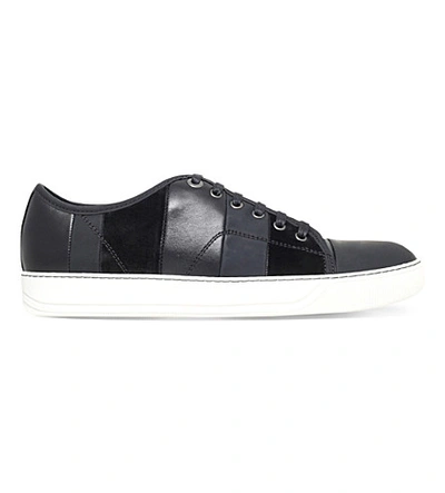 Shop Lanvin Tonal Striped Leather Trainers In Black