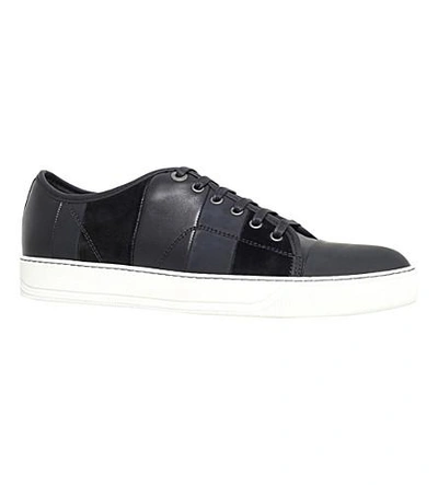 Shop Lanvin Tonal Striped Leather Trainers In Black