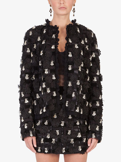 Dolce & Gabbana Crystal-embellished Woven Jacket In Black