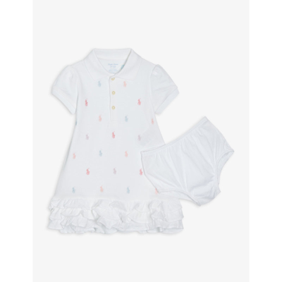 Shop Ralph Lauren Schiffli Cotton Dress And Bloomers Set 3-24 Months In White