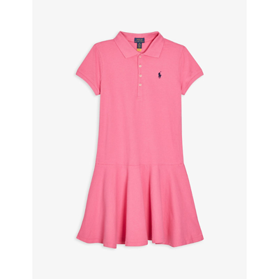 Shop Ralph Lauren Logo-embroidered Cotton-blend Polo Dress 7-11 Years In Baja Pink
