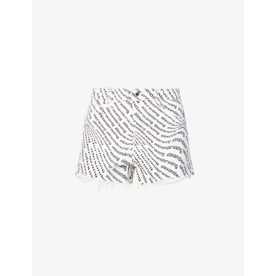 Shop Alexander Wang Logo-print Regular-fit Denim Shorts In White Black