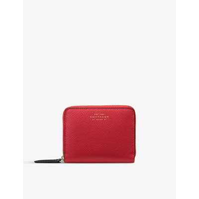 Shop Smythson Women's Scarlet Red Panama Branded Small Leather Zip Purse