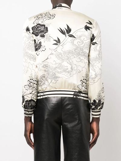 Shop Saint Laurent Floral-print Bomber Jacket In Neutrals
