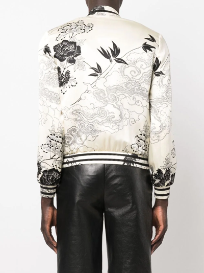 Saint Laurent Floral-print Bomber Jacket In Neutrals