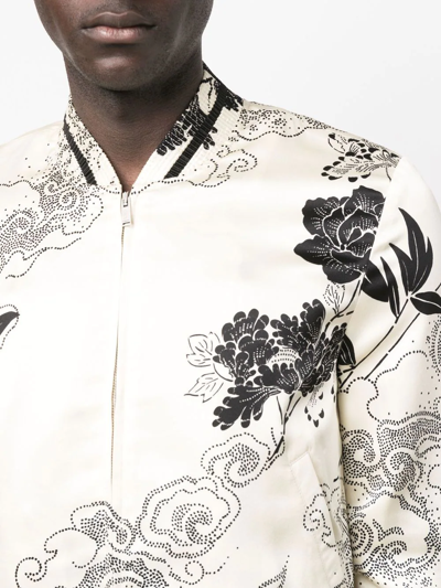 Shop Saint Laurent Floral-print Bomber Jacket In Neutrals