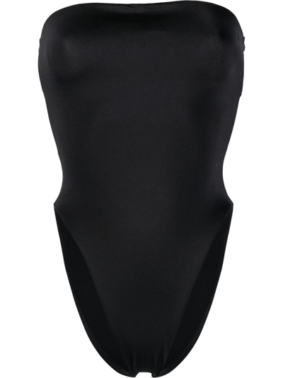 Shop Saint Laurent Stretch-fit Strapless Swimsuit In Black