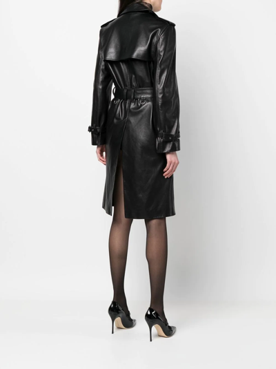 Shop Saint Laurent Double-breasted Leather Trench Coat In Black