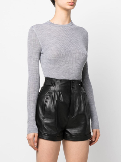 Shop Saint Laurent Ribbed Knit Bodysuit In Gray
