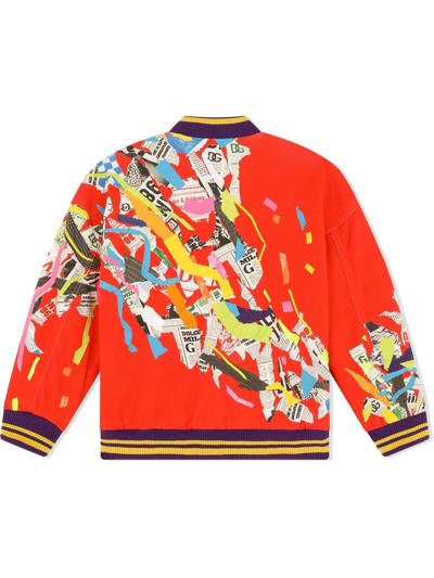 Shop Dolce & Gabbana Patchwork Graphic-print Bomber Jacket In Red