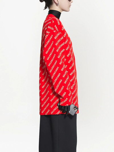Shop Balenciaga Mini All-over Logo Cardigan In Red