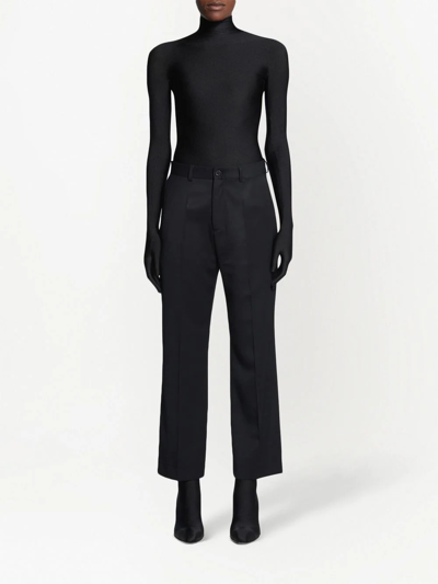 Shop Balenciaga High-waisted Wool Cropped Trousers In Black