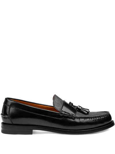 Shop Gucci Tassel-detail Gg Canvas Loafers In Black